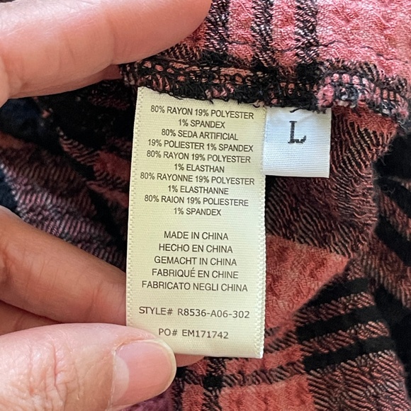 Anthropologie Cloth & Stone Women's Mini Dress Size L Plaid Pink Boho Peasant - Picture 6 of 9